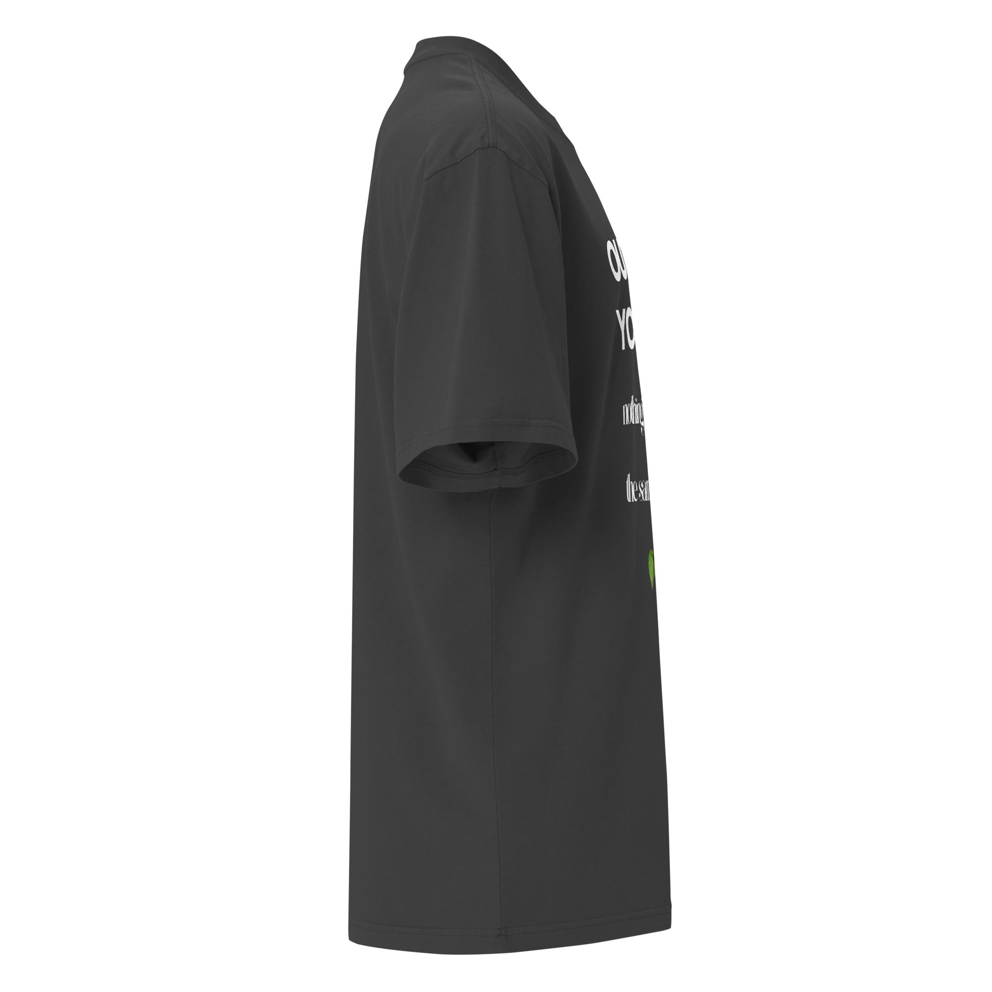 Alternate side view of black 'Outside of Your Name' Christian tee – oversized fit with scripture-inspired design and fig illustration – Influence View