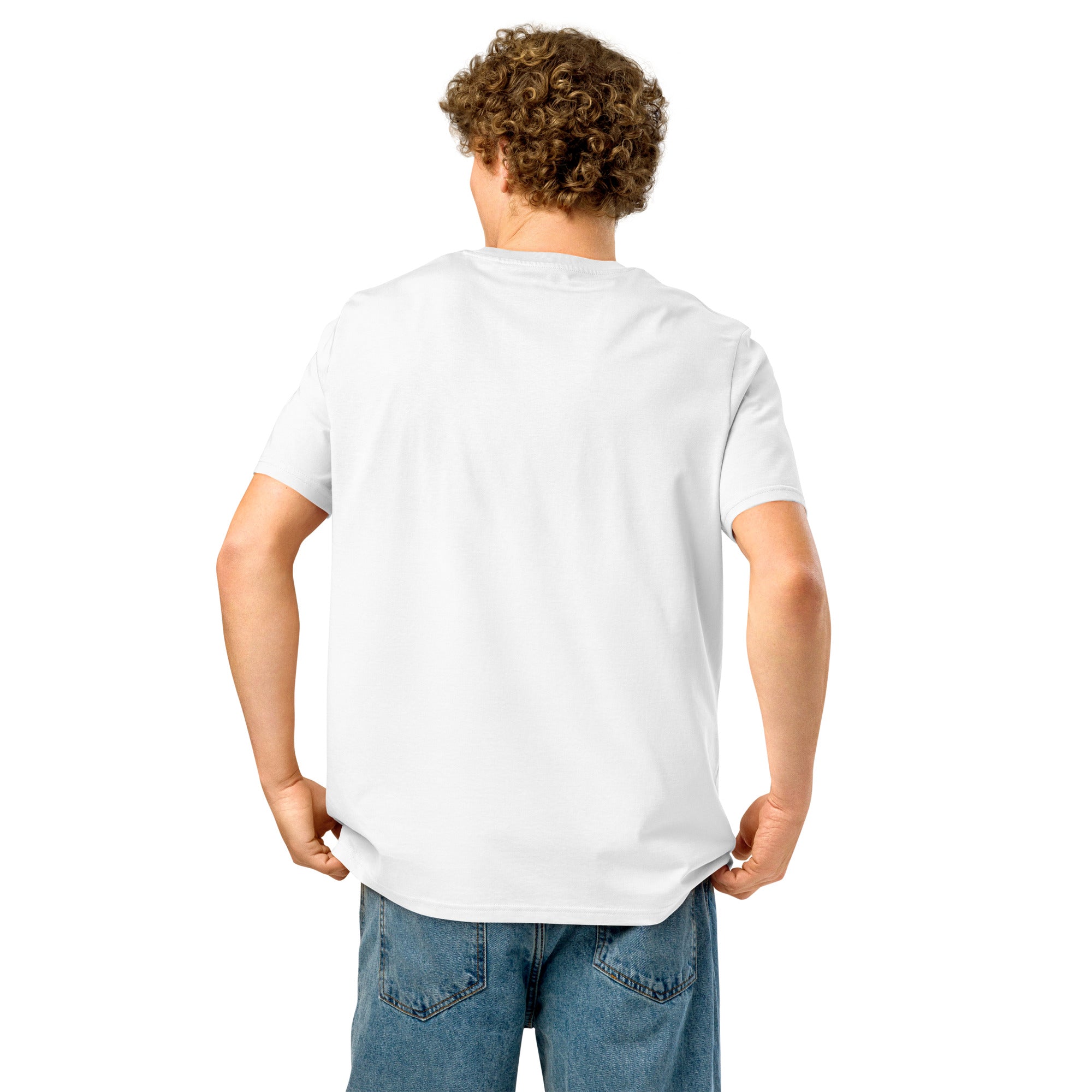 Back view of man wearing white 'Outside of Your Name' tee – classic fit Christian shirt by Influence View
