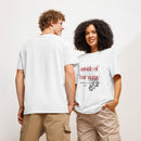 Man and woman wearing matching 'Outside of Your Name' Christian tees – white shirt with distressed red text and fig branch design – Influence View