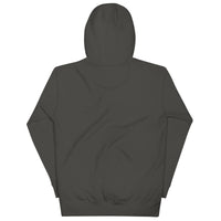 Back of a vintage black hoodie laid flat with no print. Shows hood, cuffs, and hem details of the premium garment.